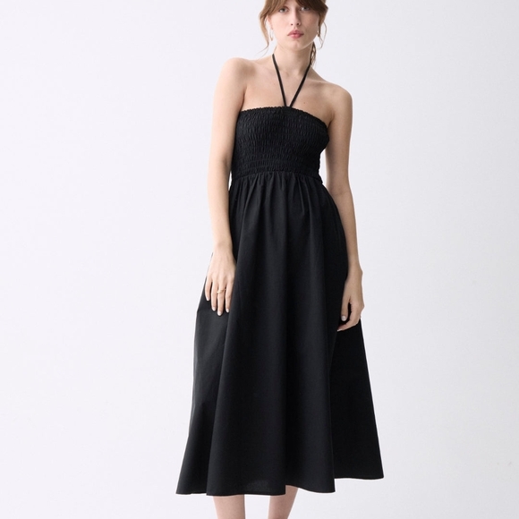 Black Ruched Tie Front Halter Sundress